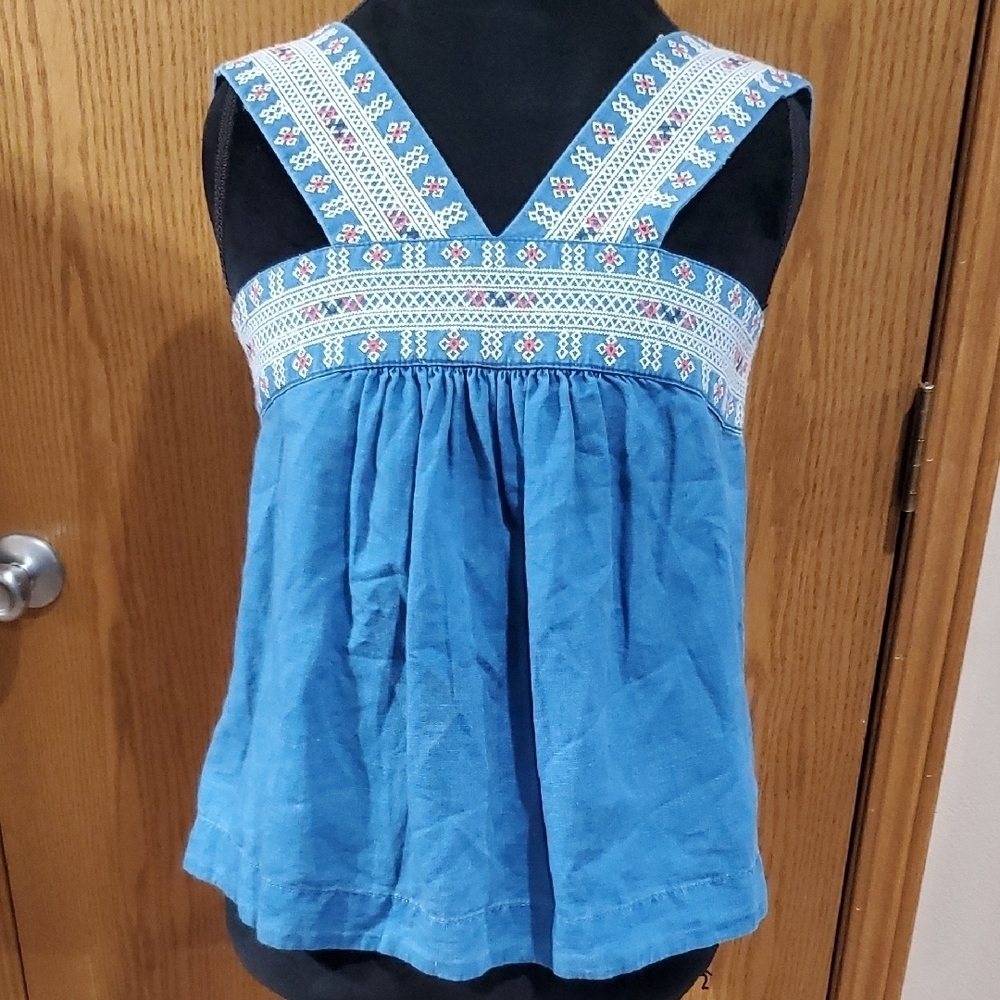 Madewell Blue Sleeveless Smocked Tank Top